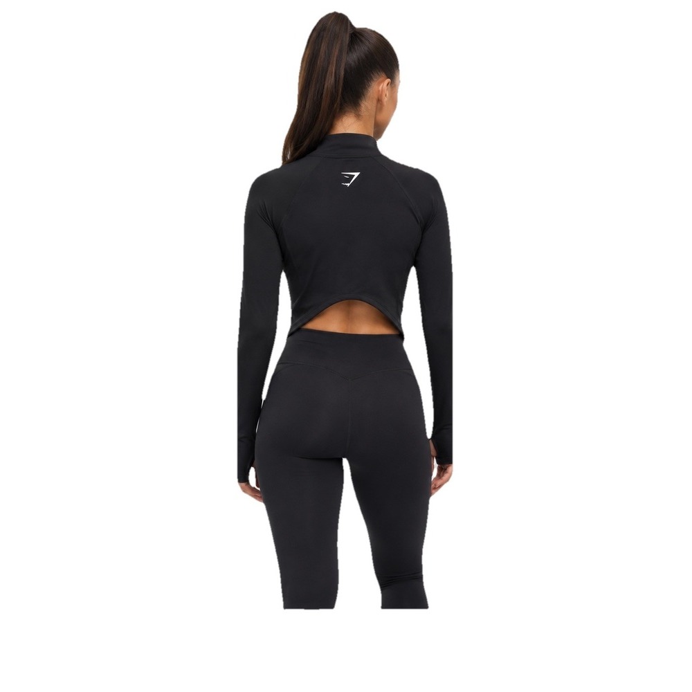 Gymshark GS Power Midi Zip Up Jacket Black Size S Cropped Workout Athletic